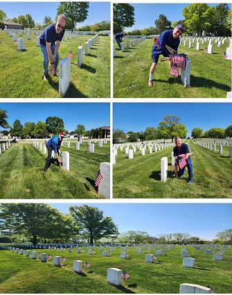 North Shore Kiwanis Members Set Flags at Woods National Cemetery 